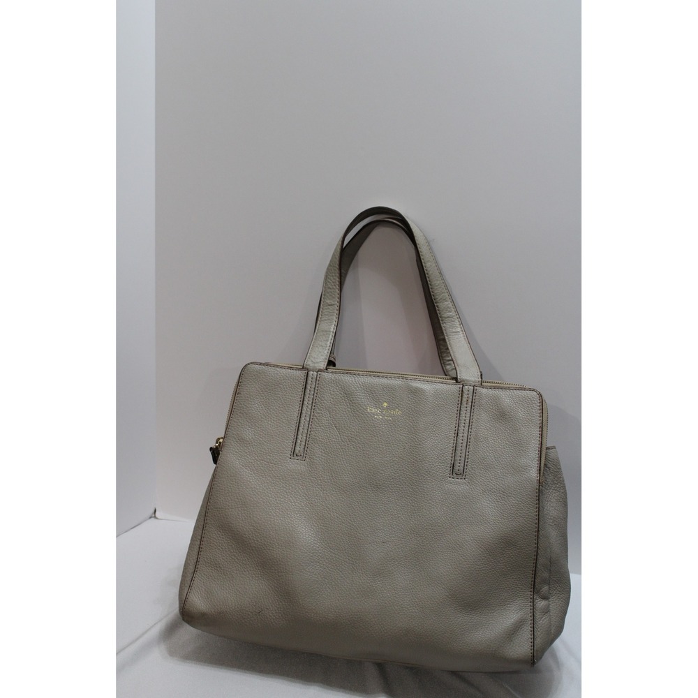 Kate Spade New York Light Gray Pebbled Leather Triple Compartment Tote Bag